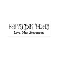 Swirly Happy Birthday Custom Name Rubber Art Stamp