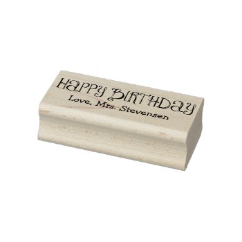 Swirly Happy Birthday Custom Name Rubber Art Stamp by LizzieAnneDesigns at Zazzle