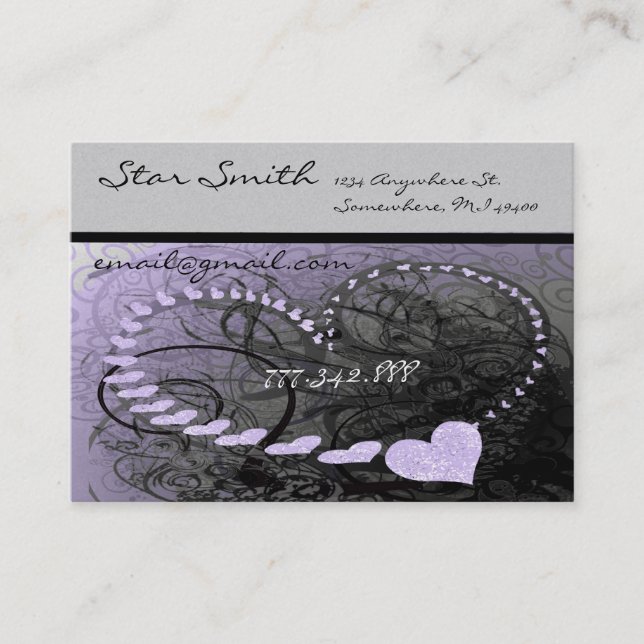 Swirly Heart Business Lavender Business Card (Front)