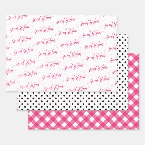 Swirly Hot Pink  White Sweet Sixteen Patterns Wrapping Paper Sheets