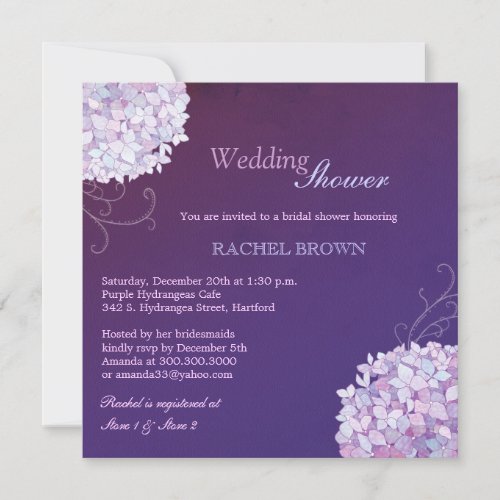 Swirly Hydrangea Deep Purple Wedding Shower Invite