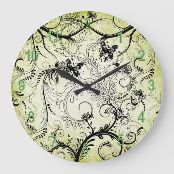 Swirly Leaf Vines Round Wall Clock by TheHomeStore at Zazzle