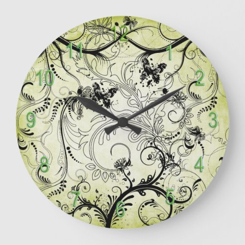 Swirly Leaf Vines Round Wall Clock