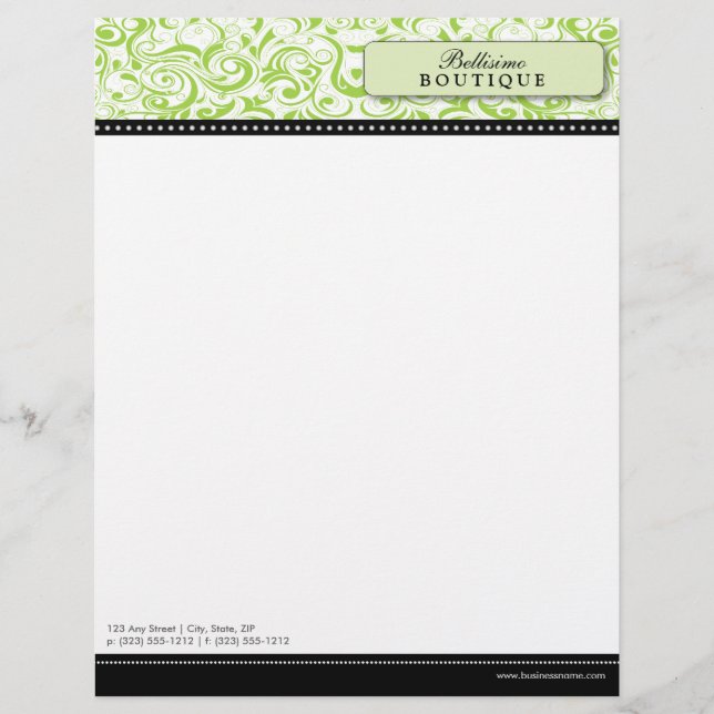 Swirly Lime Boutique Designer Letterhead (Front)