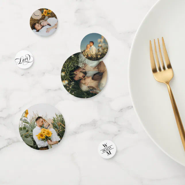 Swirly Love Wedding Date Initials Romantic Photos Confetti

