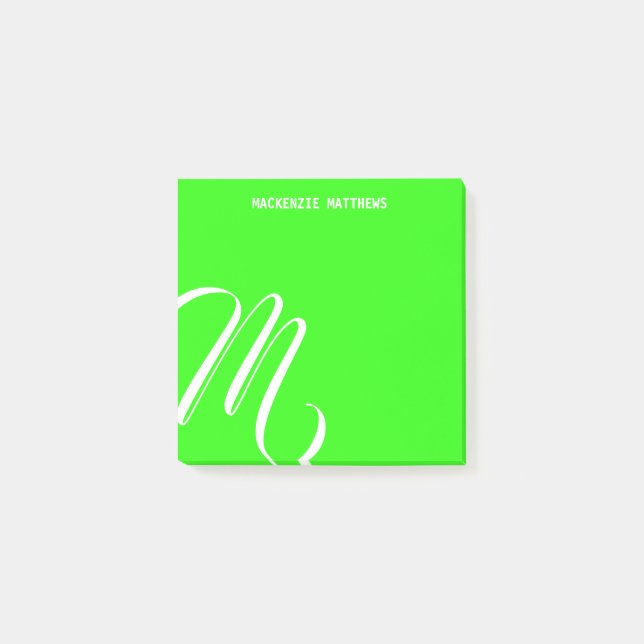 Swirly Monogram Colorful Green Custom Name Post-it Notes (Front)