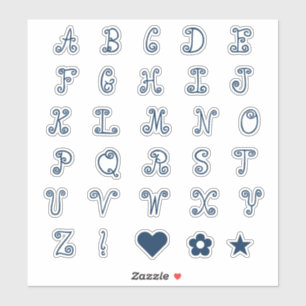 Swirly Navy Blue Font Alphabet Initials Monogram Sticker
