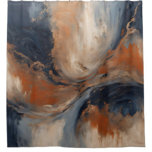 Swirly Navy Blue Orange Light Blue Marble Shower Curtain
