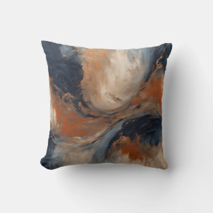 Swirly Navy Blue Orange Light Blue Marble Throw Pillow