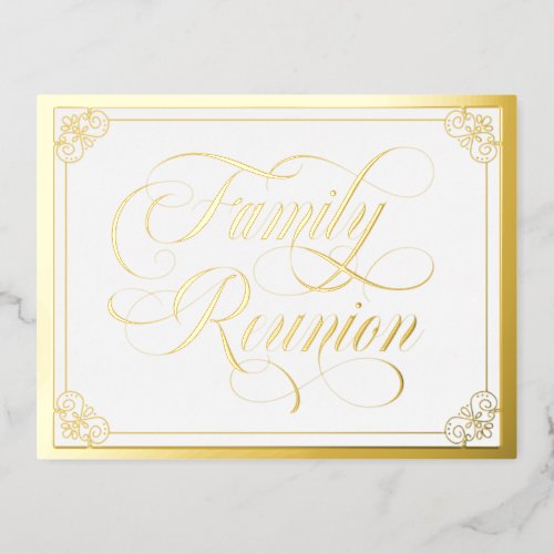 Swirly Ornate Family Reunion Gold Foil Invitation Postcard