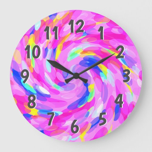Swirly Pink Bright Bold Cheerful Large Clock