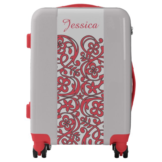Swirly Pink Floral Pattern Personalised Luggage (Front)