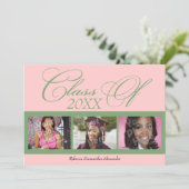 Swirly Pink/Green 3 Photo Graduation Announcement (Standing Front)