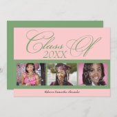 Swirly Pink/Green 3 Photo Graduation Announcement (Front/Back)