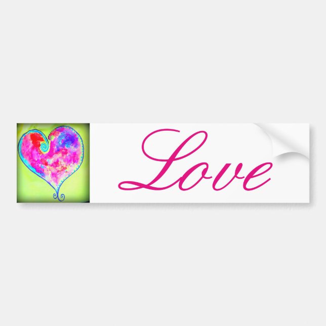 swirly pink heart love bumper sticker (Front)