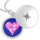 Swirly Pink Heart Necklace on Blue Background