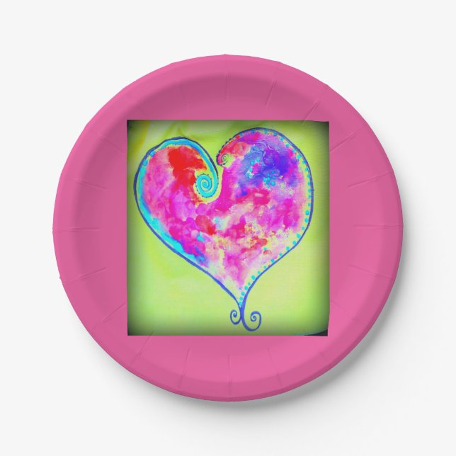 swirly pink heart paper plates (Front)