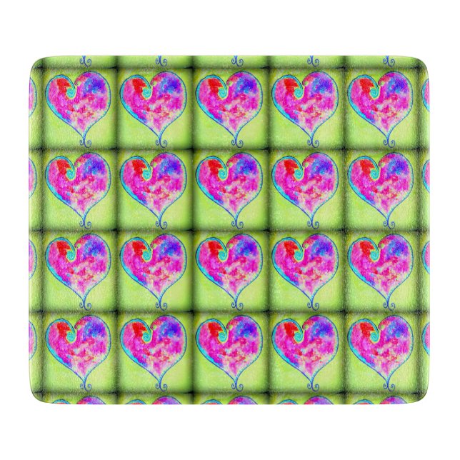 swirly pink hearts pattern cutting board (Front)