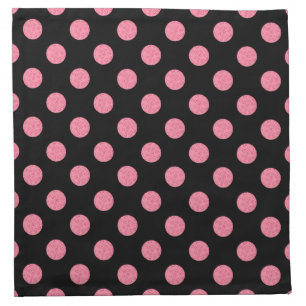Swirly pink polka dots on black background cloth napkin