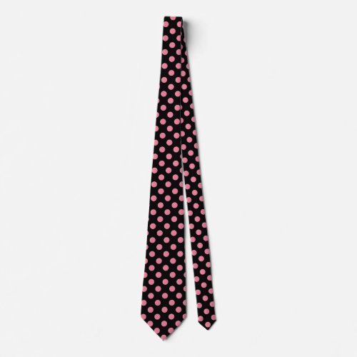 Swirly pink polka dots on black background tie