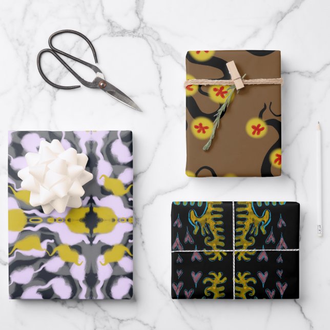 SWIRLY PUNCHY flowers and hearts Wrapping Paper (Front)