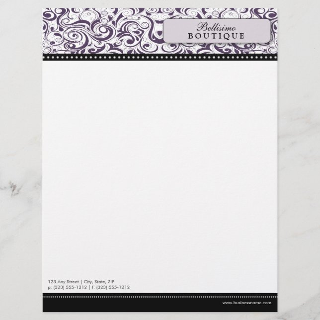 Swirly Purple Boutique Designer Letterhead (Front)