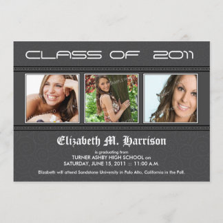 Swirly-Q 3-Photo Graduation Announcement (grey)