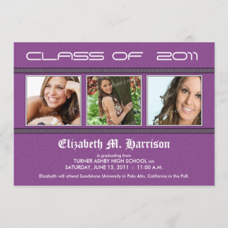 Swirly-Q 3-Photo Graduation Announcement (purple)