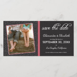 Swirly-Q Black and Red Save the Date Announcement