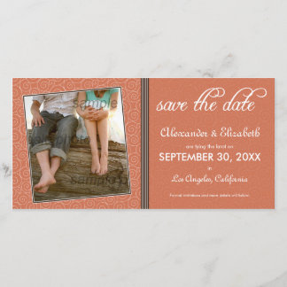 Swirly-Q Coral/Brown Save the Date Announcement