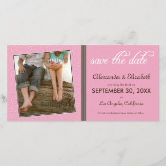 Swirly-Q Pink/Brown Save the Date Announcement