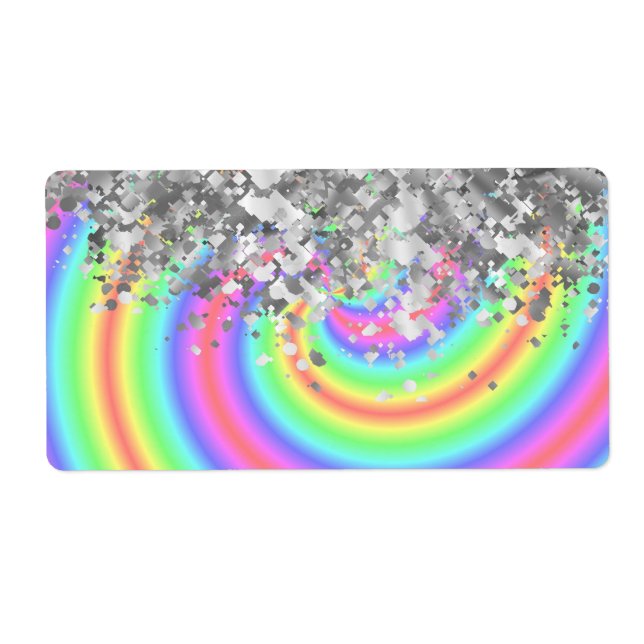 Swirly rainbow and faux glitter label (Front)