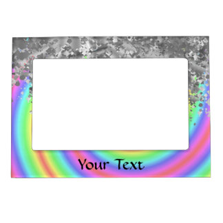 Swirly rainbow and faux glitter magnetic photo frame