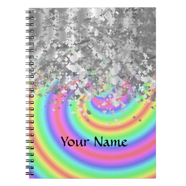 Swirly rainbow and faux glitter notebook (Front)