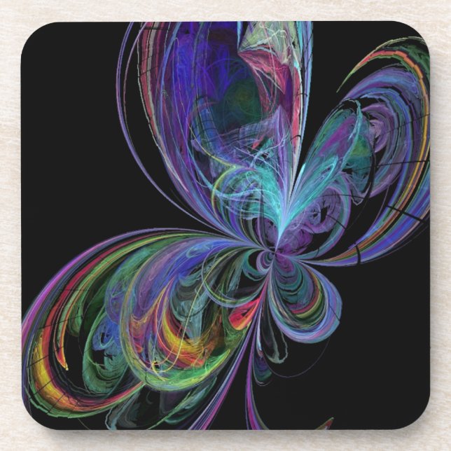 Swirly Rainbow Butterfly Beverage Coaster (Front)