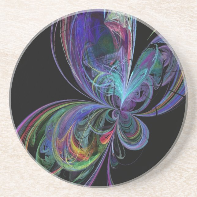 Swirly Rainbow Butterfly Drink Coaster (Front)