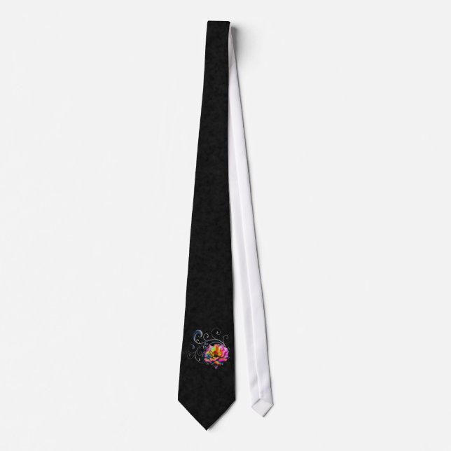 Swirly Rainbow Rose Neck Tie (Front)