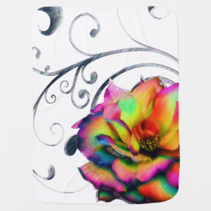Swirly Rainbow Rose Swaddle Blanket
