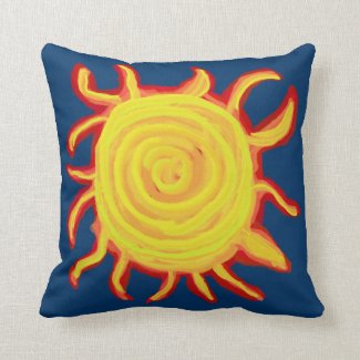 Swirly Red and Yellow Sun Throw Pillow