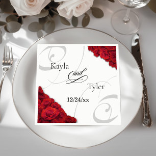 Swirly Red Roses Wedding Napkin