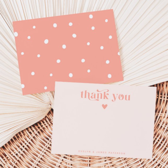 Swirly Retro Thank You Heart Blush Pink Note Card (Creator Uploaded)