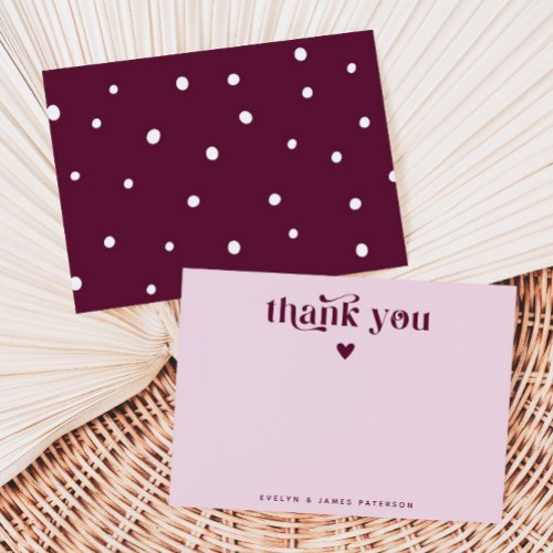 Swirly Retro Thank You Heart Cranberry Note Card