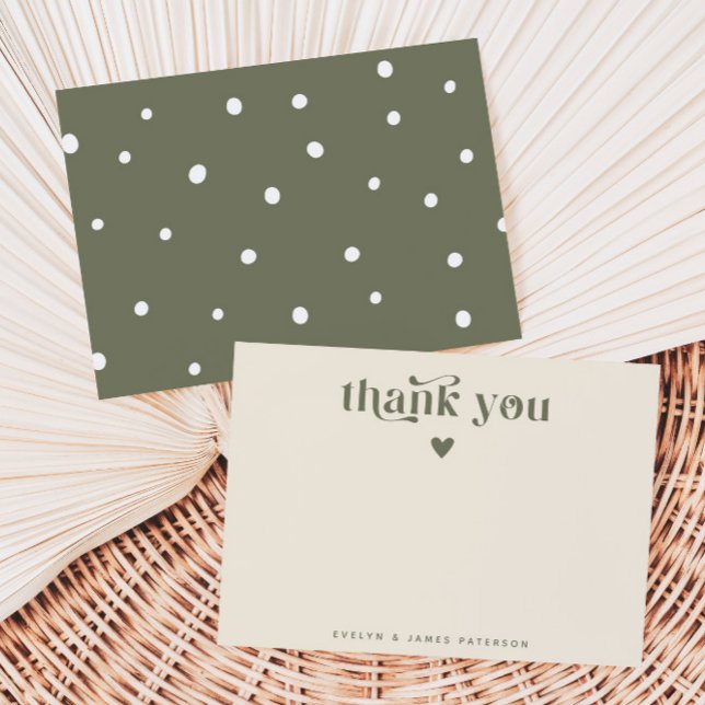 Swirly Retro Thank You Heart Sage Green Note Card (Creator Uploaded)
