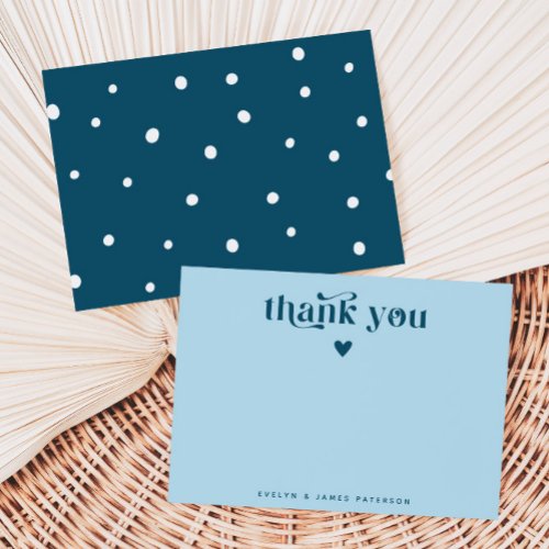 Swirly Retro Thank You Heart Teal Blue Note Card