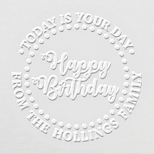 Swirly Round Happy Birthday Script Greeting #1 Embosser