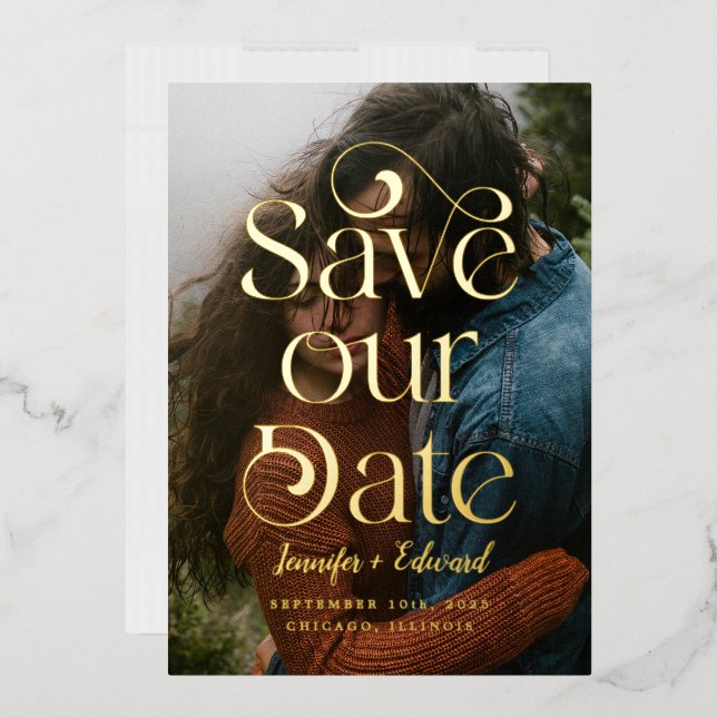 Swirly Save The Date Classy Typography Foil Invitation (Envelope)