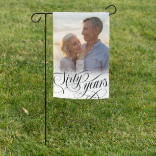 Swirly Script 60th Wedding Anniversary Photo Garden Flag