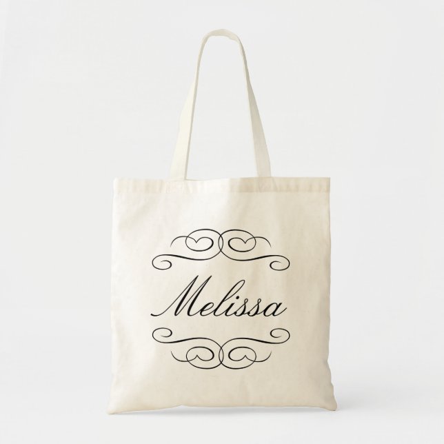 Swirly script bridesmaid personalized gift tote bag (Front)