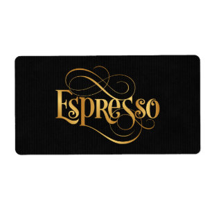 Swirly Script Calligraphy Espresso Gold on Black Label