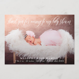 Swirly Script Overlay Photo Thank You Baby Shower Announcement